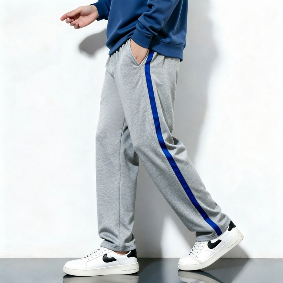 定制校服全棉春夏秋季灰2厘米宝蓝宽边休闲裤运动裤男女学生长裤