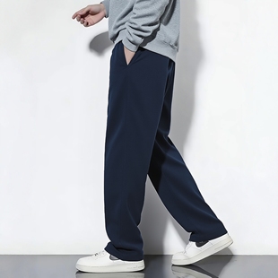 定制春夏秋冬季深藏青净版纯色藏青蓝色全棉男女学生宽松运动裤