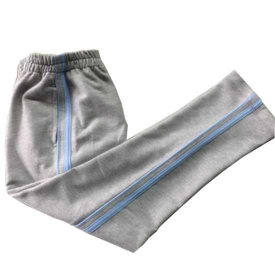 天蓝色细条全棉大码慢跑休闲裤