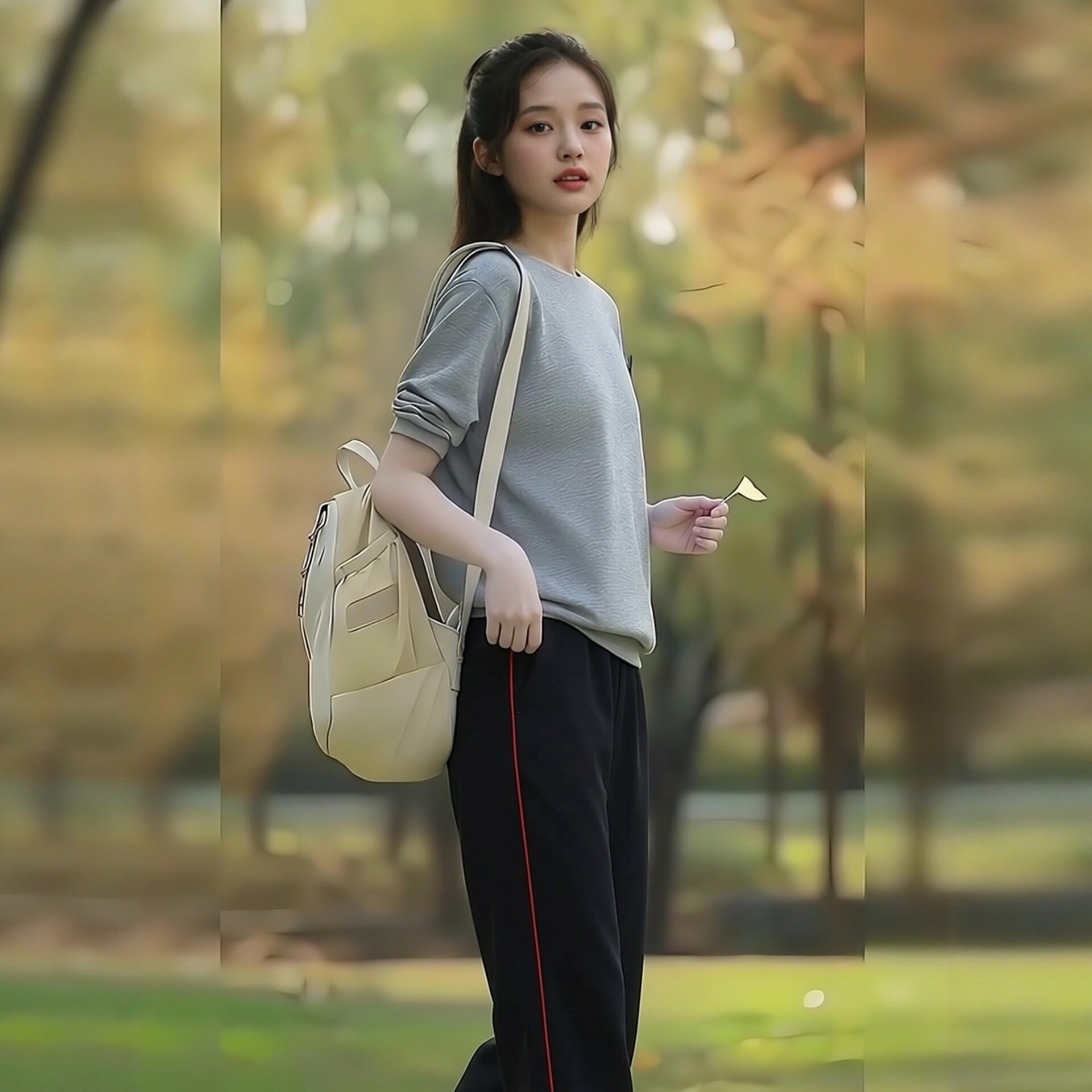 新款春夏季黑镶红细杠条长裤收口束脚休闲男女童运动裤学生透气