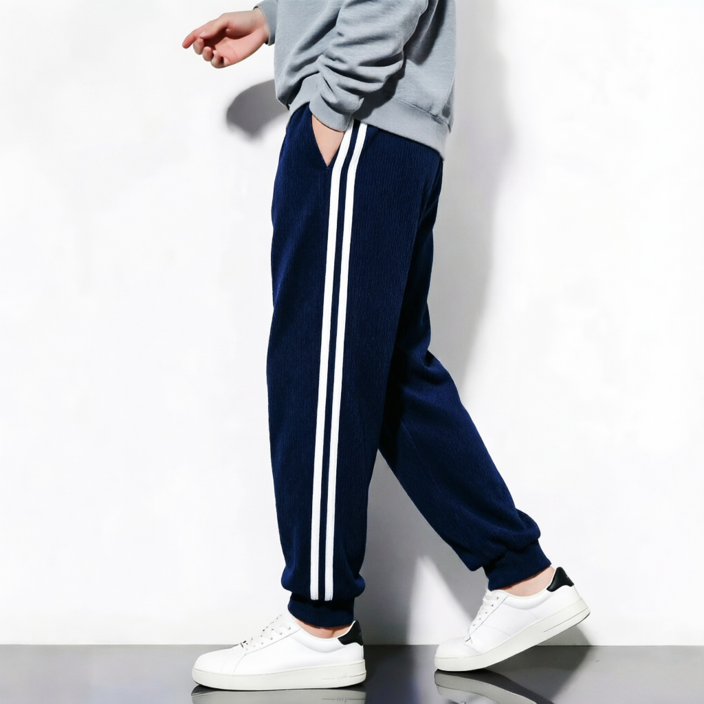 南韩丝学生校服裤春夏秋宽松深藏青黑色双白杠收脚口男女童运动裤