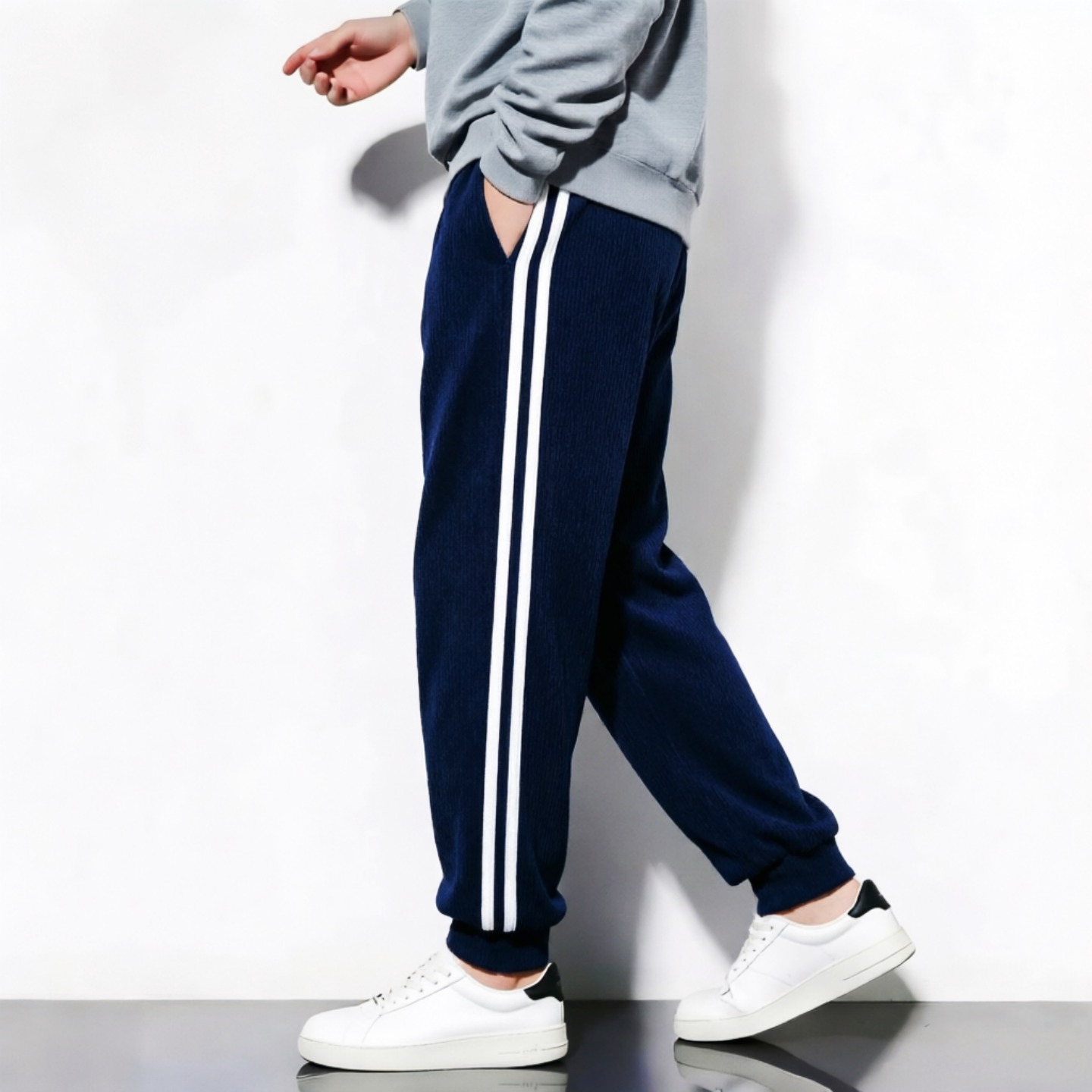 南韩丝双白收口运动裤子