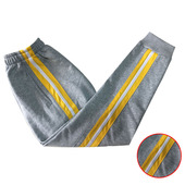 学生男女秋夏校裤 定制运动裤 校服浅灰全棉黄宽边白杠束脚运动长裤