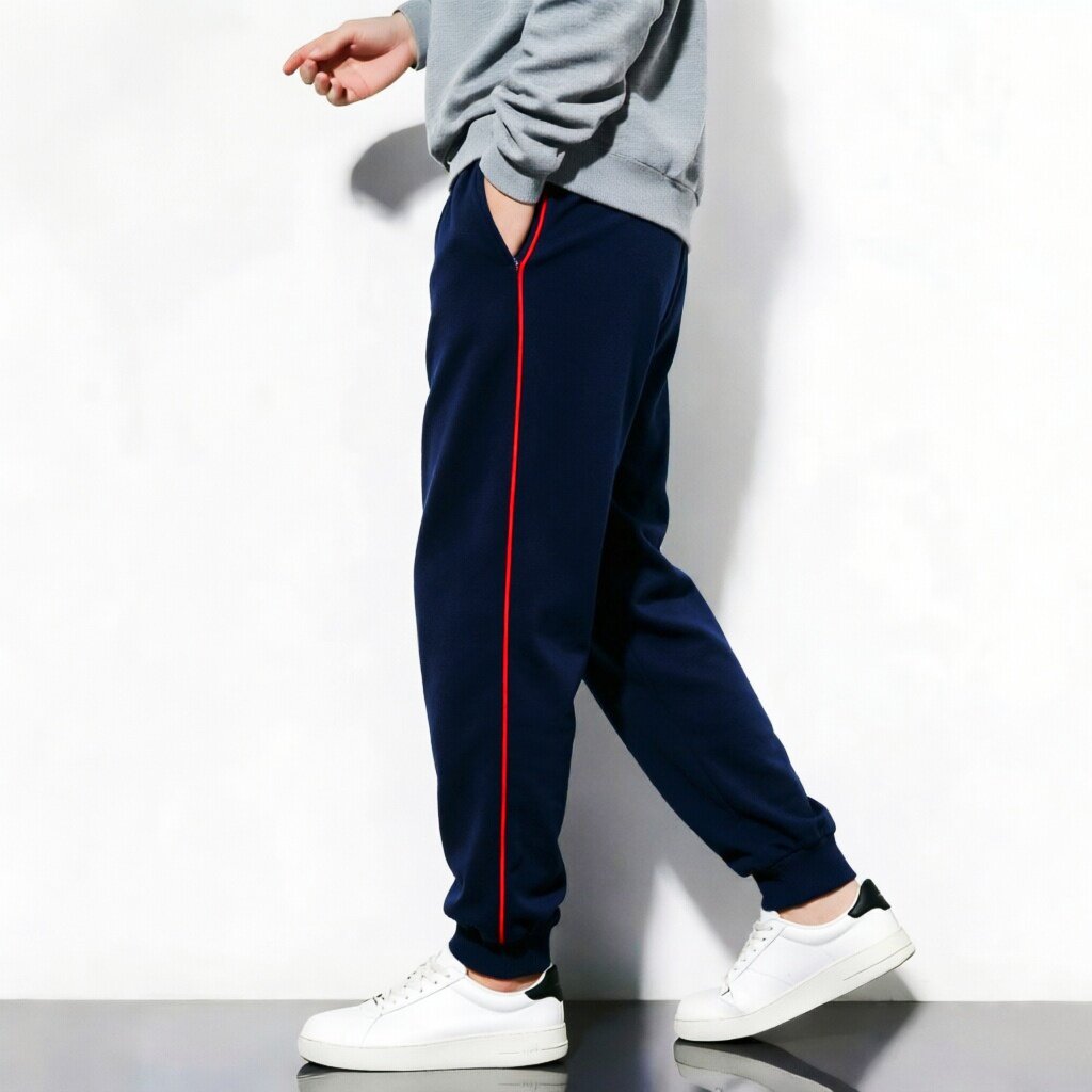 黑色深藏青经典红杠条收脚口校服