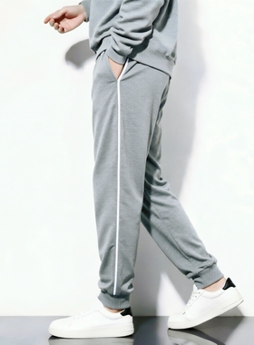 定制2023男女春秋季款 长裤灰色加白细边款 小学初高中校服运动裤