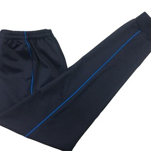 春夏秋季深藏青镶宝蓝细杠条裤收口束脚休闲男女童运动学生透气