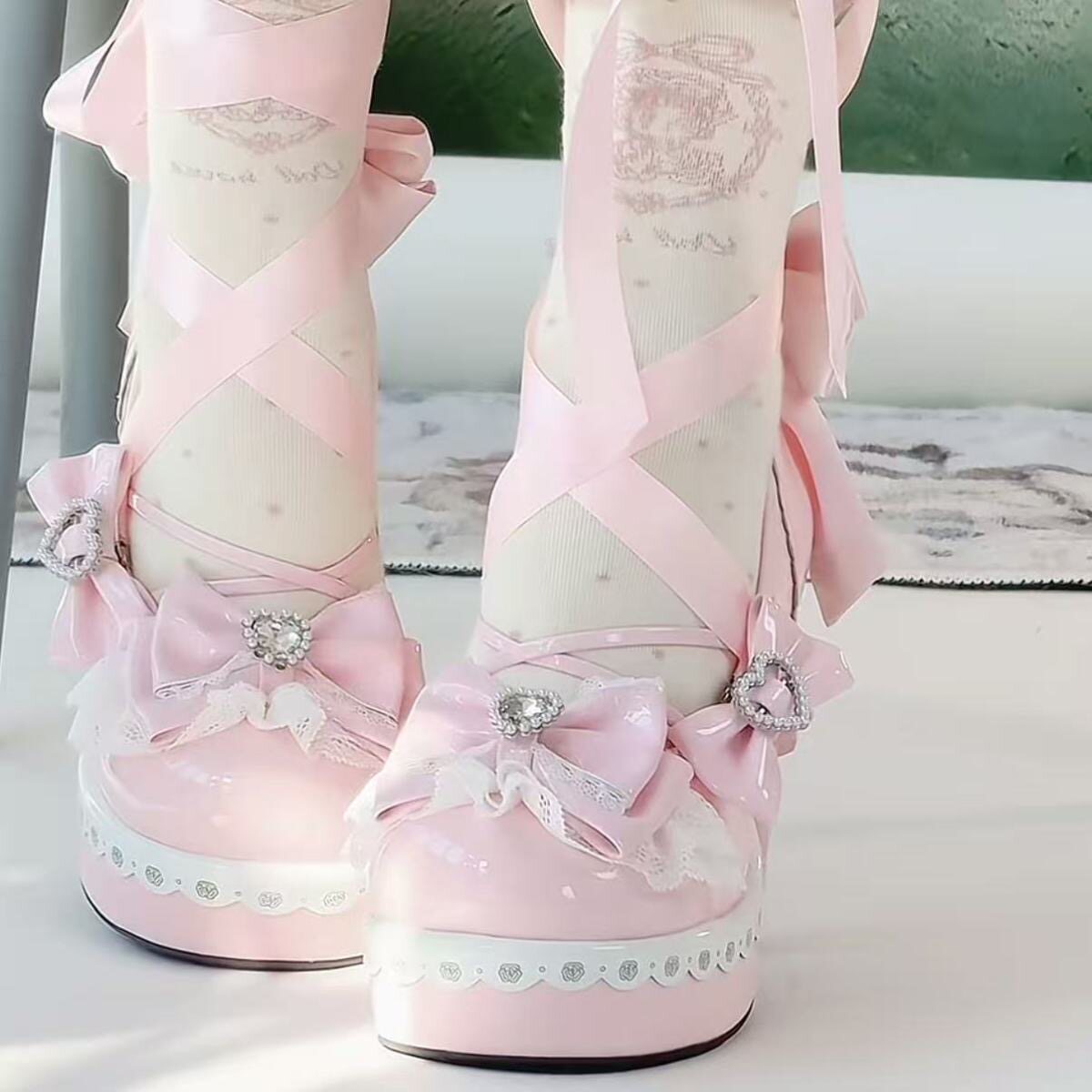 thumbnail for Sweet Lolita Special-Shaped High Heeled Women's Shoes 2026 Spring New Egg Tart Heart Original Temperament Lolita Shoes