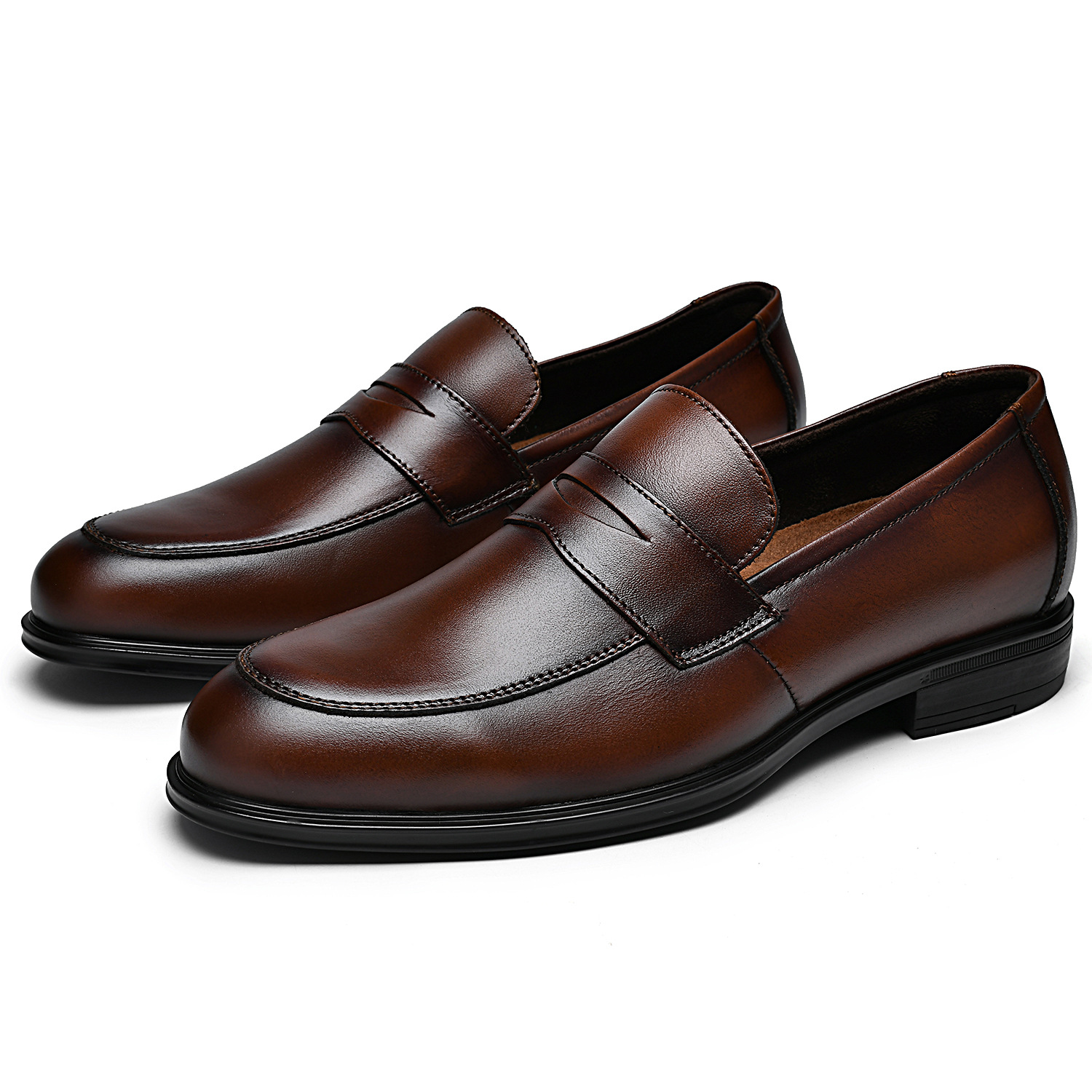 外贸头层牛皮男士套脚休闲皮鞋潮