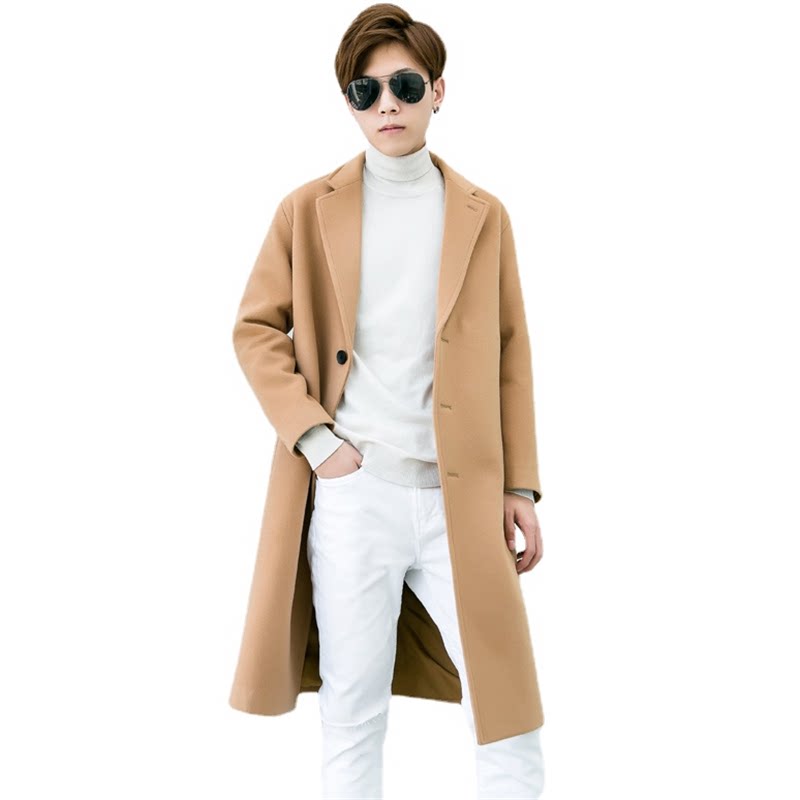 男装长款单排扣百搭休闲宽松好看的商务秋冬衣服毛呢外套大衣210