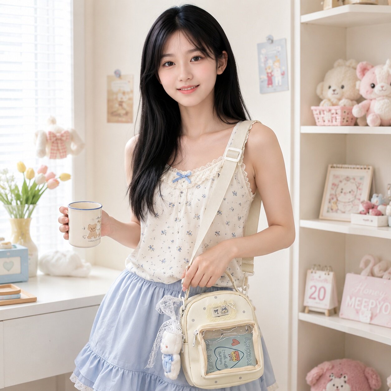 2026新款小清新少女斜挎包可爱卡通手机包甜美学生百搭单肩包痛包