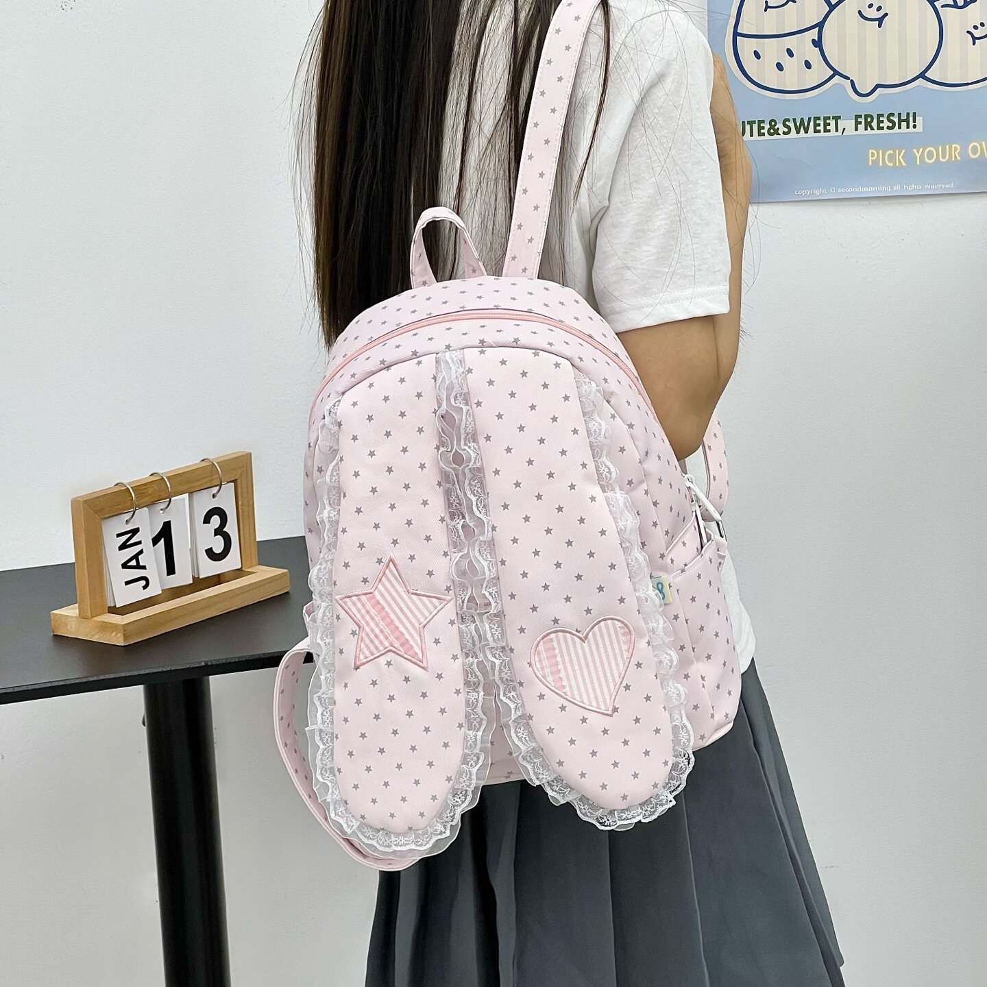 沐里沐气兔耳朵轻便双肩包2026新款少女ins风日常可爱学生小背包图片