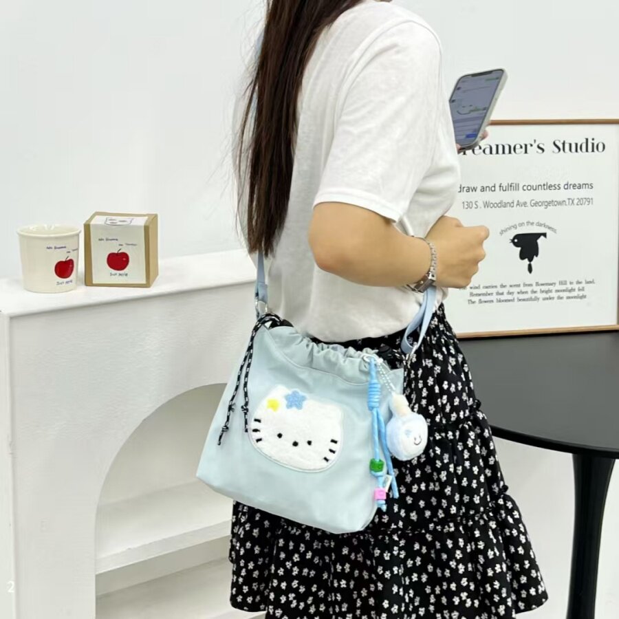 沐里沐气ins风新款猫咪可爱单肩包hello kitty斜挎包休闲帆布包