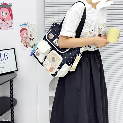 沐里沐气日系少女新款大容量学生可爱单肩包吧唧手提袋斜挎包痛包