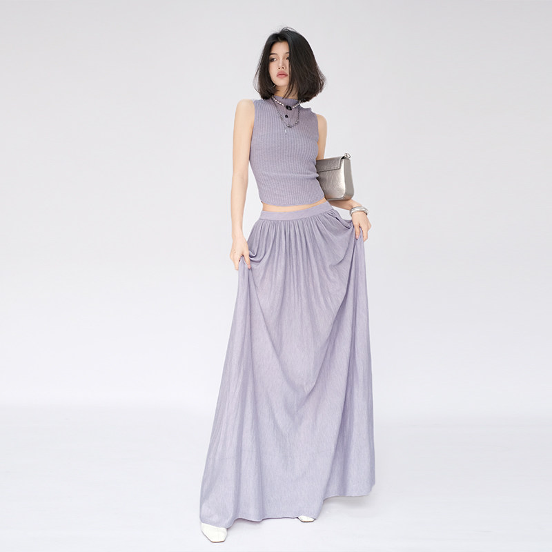OF U法式紫色无袖背心中长款裙子两件套春夏高腰气质一整套半身裙,女装/女士精品,时尚套装,淘宝优惠券,粉丝福利购,淘宝优惠卷