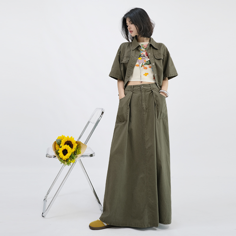 复古短款牛仔外套半身裙套装女夏