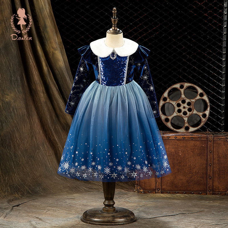 女童爱莎公主裙春秋新款正版艾莎迪士尼礼服儿童裙子爱沙生日衣服