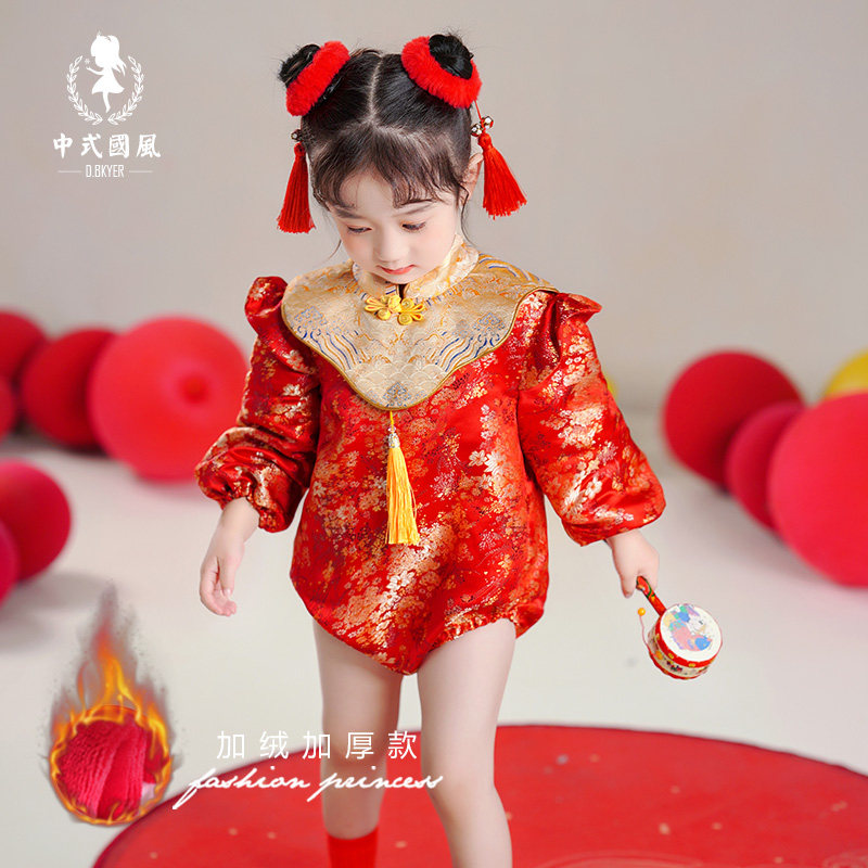 加绒加厚冬女宝宝周岁礼服包屁衣