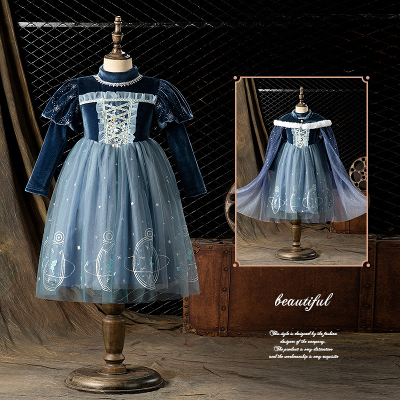 女童高端爱沙公主衣服长袖连衣裙