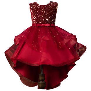 公主裙礼服儿童六一演出服中小学主持人钢琴女童红色燕尾裙蓬蓬纱