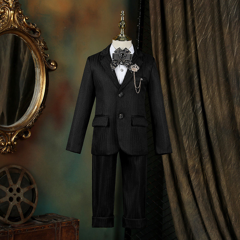 男童西装套装儿童礼服高端英伦小西服花童婚礼黑色帅气钢琴表演服