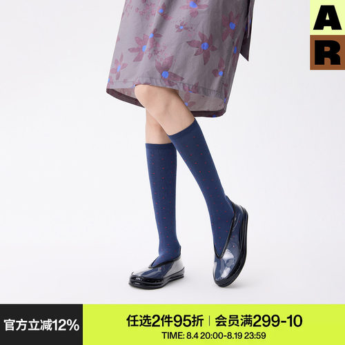 AR波尔卡圆点小腿袜蓝色显瘦美腿堆堆袜基础款无骨长筒袜子女款