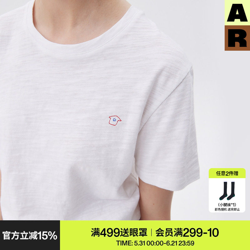 AR「softnotes」竹节棉短袖t恤白色上衣女装夏季家居服宽松慵懒风