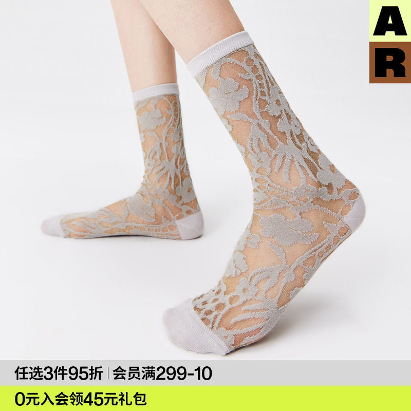 AR袜子女款中筒袜春夏季薄款透气水晶袜玻璃金银丝卡丝袜艺术生袜