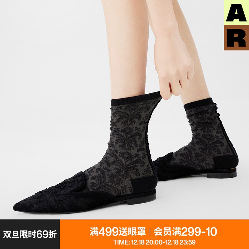 AR原创卷草纹网眼镂空中筒袜百搭