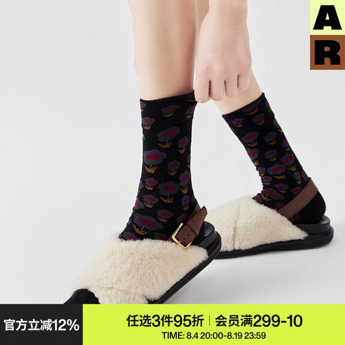AR新中式花团袜子女中筒袜2026