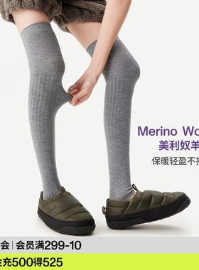 AR美利奴羊毛过膝袜子女秋冬款保暖护膝显瘦灰色长筒小腿袜miu系