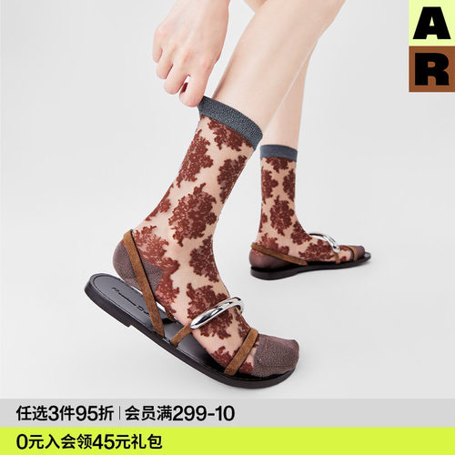 AR袜子女款中筒袜春夏季薄复古蕾丝水晶袜亮光玻璃丝袜秋冬堆堆袜