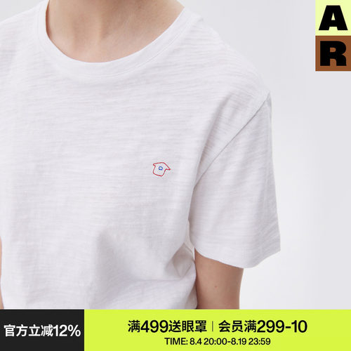 AR「softnotes」竹节棉短袖t恤白色上衣女装夏季家居服宽松慵懒风