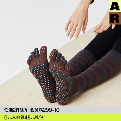 AR压力袜运动条纹五指袜子女春秋保暖不内称普拉提健身小腿瑜伽袜
