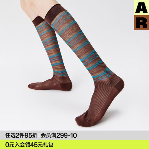 AR小腿袜子女款春夏季薄款棕色玻璃丝袜条纹堆堆袜水晶丝袜miu系