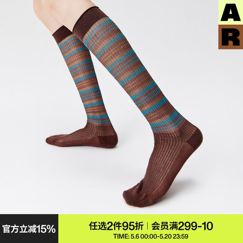 AR小腿袜子女款春夏季薄款棕色玻璃丝袜条纹堆堆袜水晶丝袜miu系