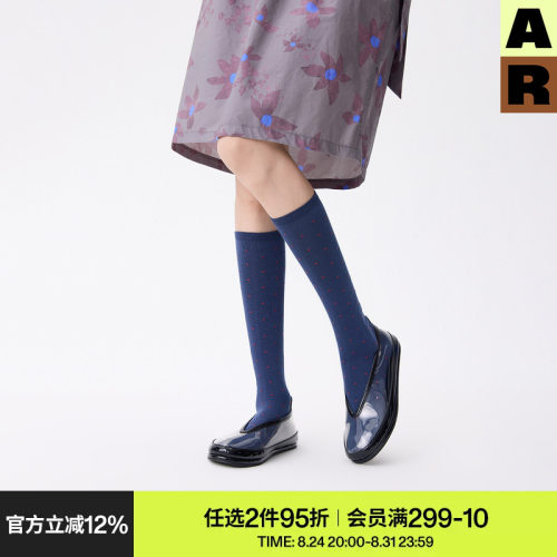 AR波尔卡圆点小腿袜蓝色显瘦美腿堆堆袜基础款无骨长筒袜子女款