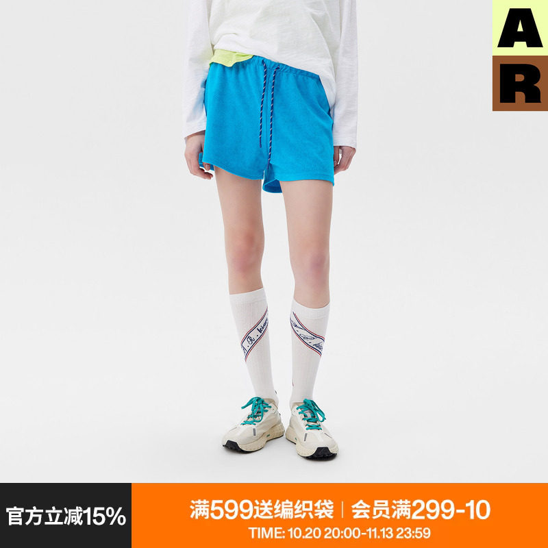 AR「softnotes」纯色毛巾肌理运动短裤女夏可外穿家居裤休闲裤子