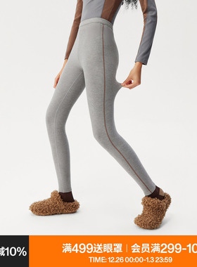 AR浅灰色加绒保暖打底裤秋冬季抗静电高腰秋裤健身瑜伽裤女可外穿