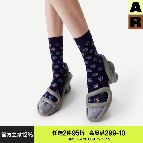AR袜子女款春夏季薄款视错觉条纹波点无骨袜蓝色堆堆袜显瘦中筒袜