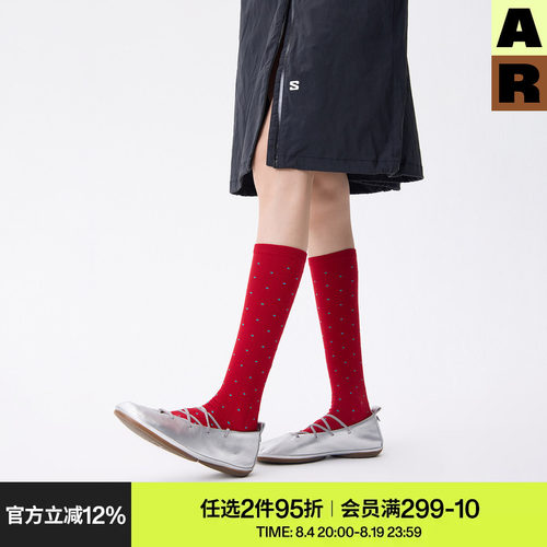AR波尔卡圆点小腿袜红色本命年美腿堆堆袜基础款无骨长筒袜子女款