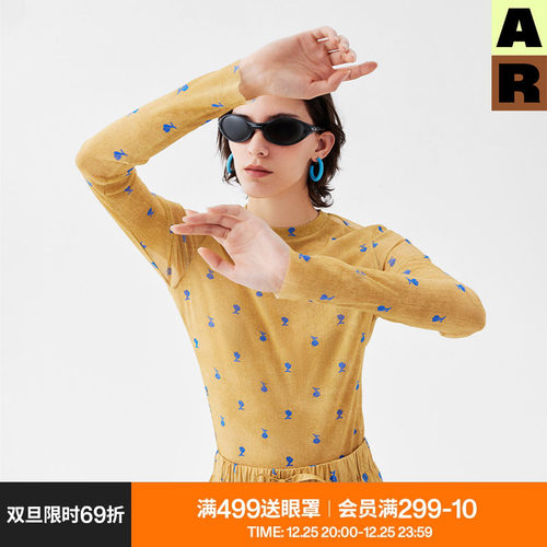 AR原创印花网纱打底衫时尚修身显瘦上衣可外穿内搭女薄款25年新款