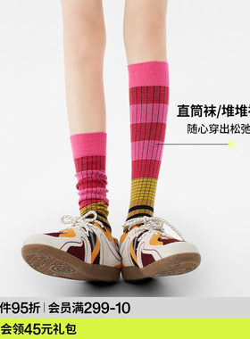 AR条纹小腿袜子女款春秋季复古美腿堆堆袜显瘦彩色高筒秋冬长筒袜