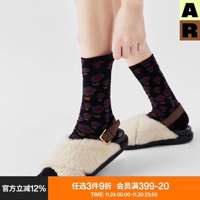 AR新中式花团中筒袜2024新款