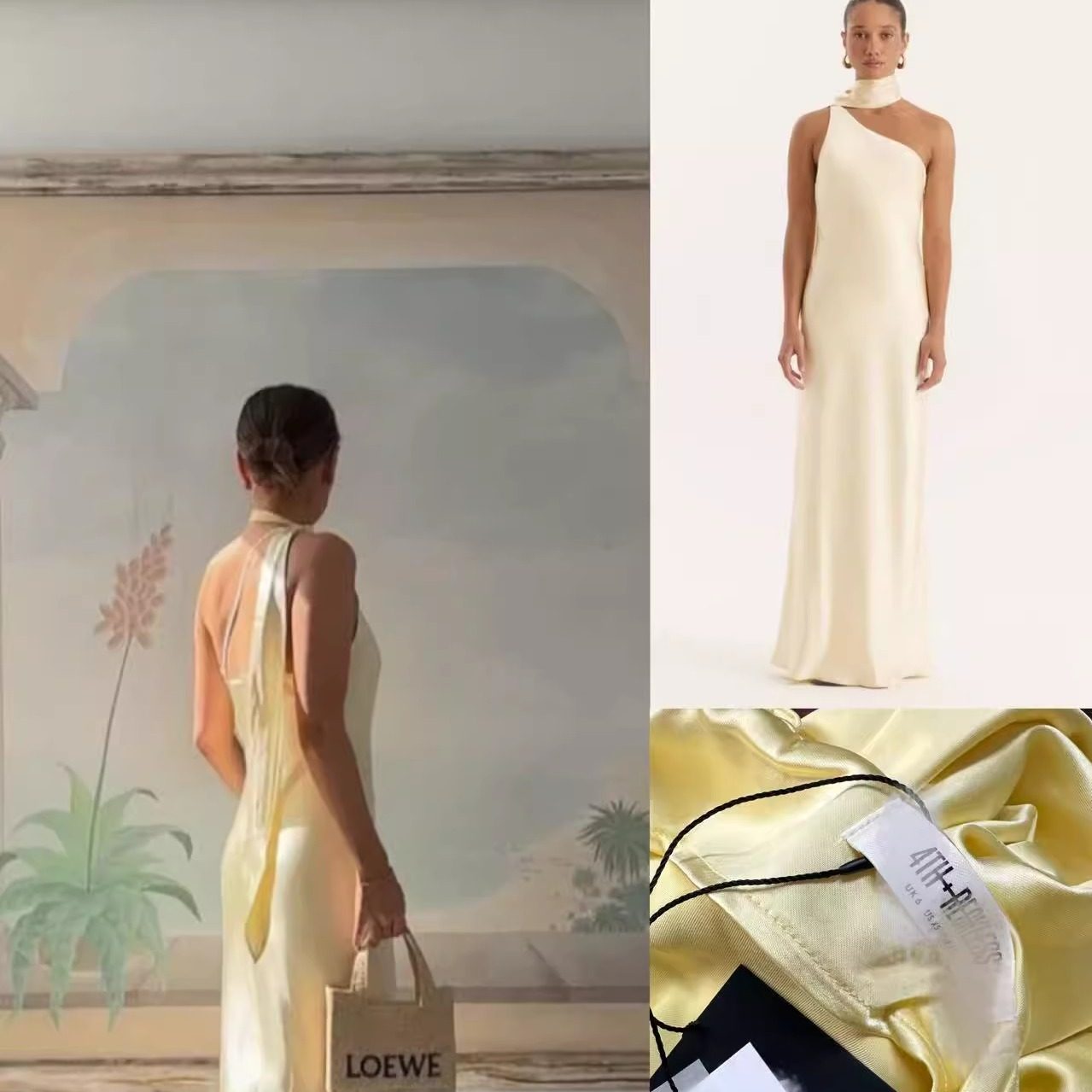 新款~缎面光泽质感 法式收腰单肩连衣裙 气质无袖垂感高级长裙