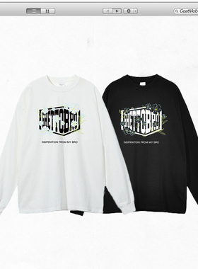 GTB/Ghettobro经典线条花卉印花长T美式男女宽松情侣装长袖短袖