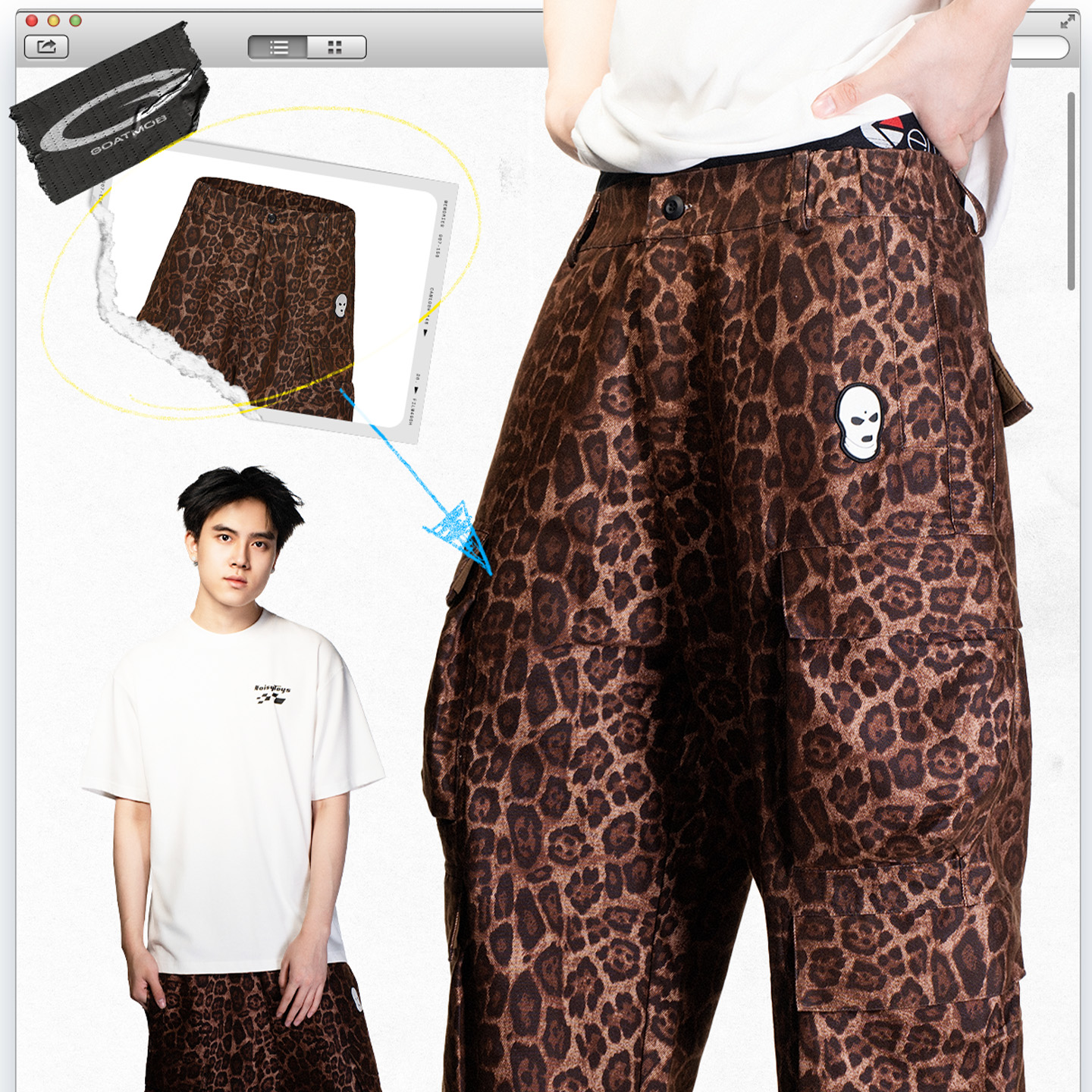 Opium风格豹纹Cargo情侣工装裤