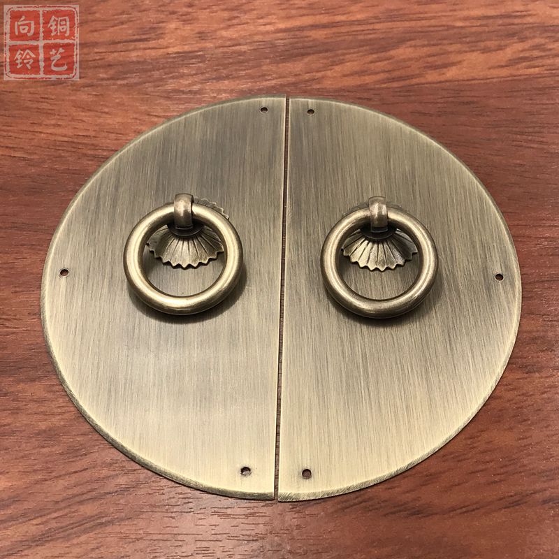 新中式仿古橱柜拉手明装家具铜配件单孔纯铜圆形书柜衣柜门铜拉手