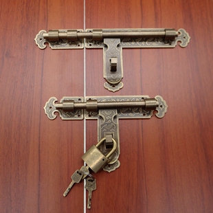 中式明装仿古纯铜大插销木门全铜门栓户外门锁扣花园复古黄铜门闩