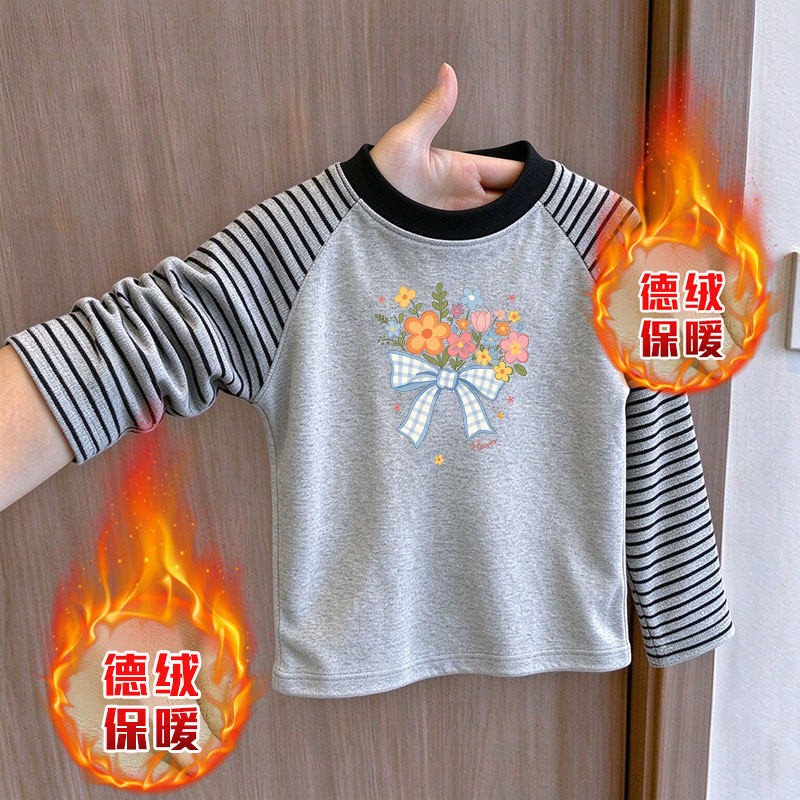 条纹女童长袖T恤德绒上衣