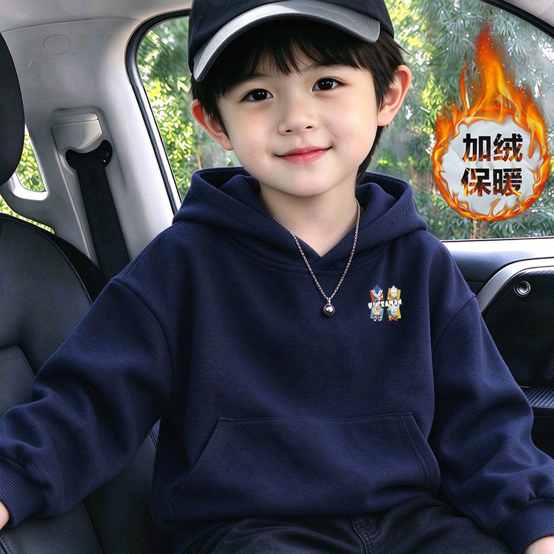 潮牌男童卫衣加绒连帽上衣